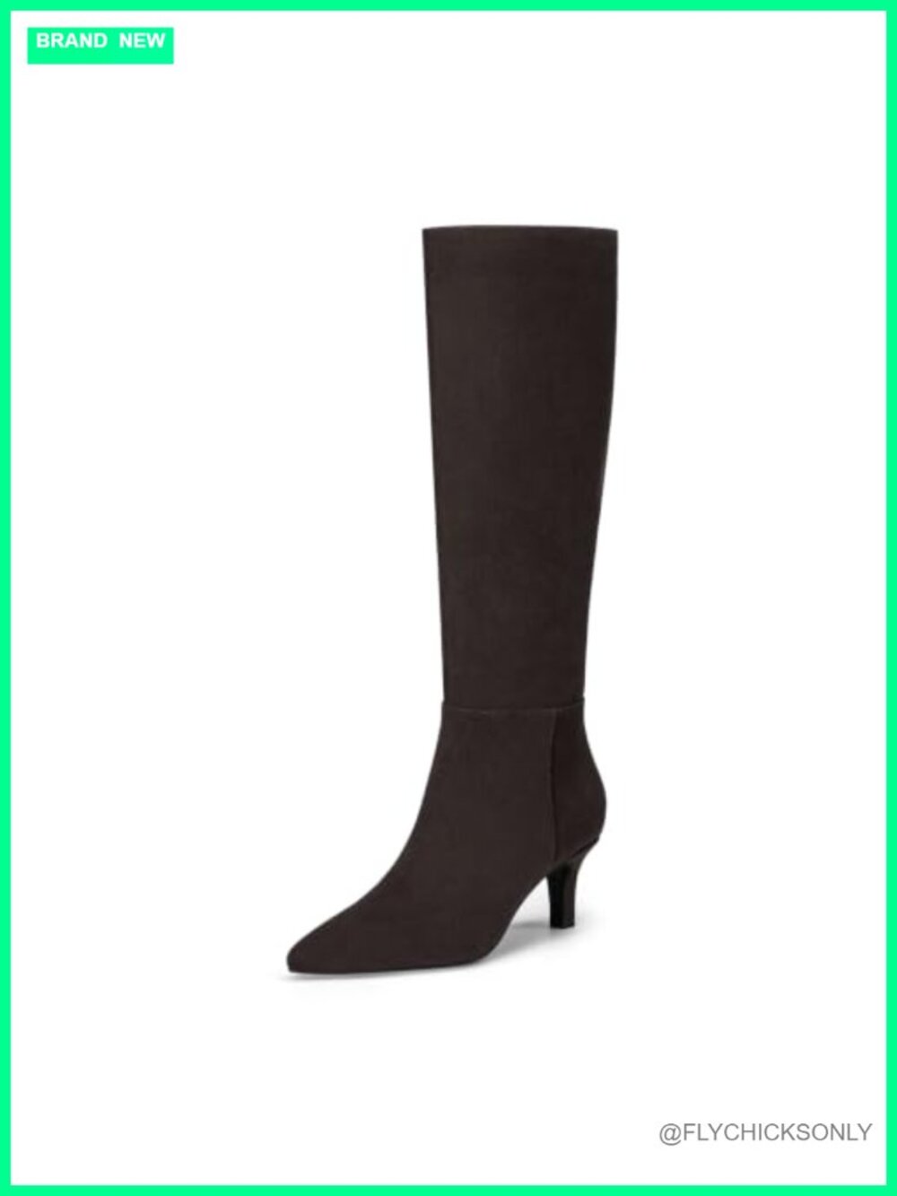 Knee High Boots Kitten Heel Tall Faux Suede Pointed Toe Side Zipper